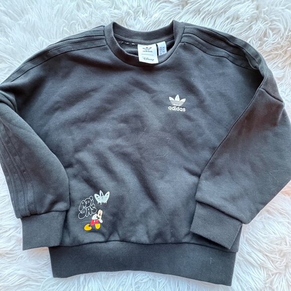 Adidas X Disney Mickey Mouse Kids Sweatshirt Black Size 5T Crewneck Cotton Blend - Picture 1 of 10